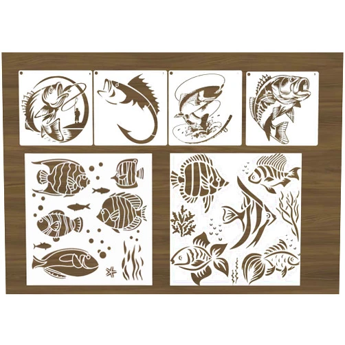CSTYWC Fish Stencils for Painting Reusable Fishing Stencils Large Fisherman Template Paint Stencils for Painting on Wood Burning DIY Art Craft Fabric Canvas Furniture, White