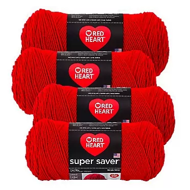 Red Heart Super Saver Yarn (4-Pack of 7oz Skeins) (Cherry Red)