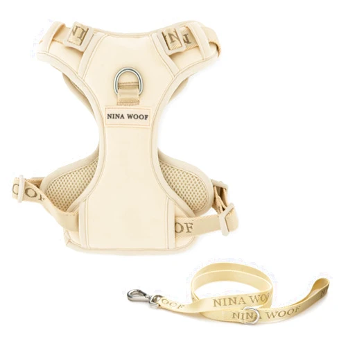 Nina Woof The Pure Comfort Harness - Dog Harness and Leash Set, Comfortable Vest Style Dog Harness, Extra Padded and Adjustable Soft Chest Harness, Eco-Softness Materials. Vanilla, Medium