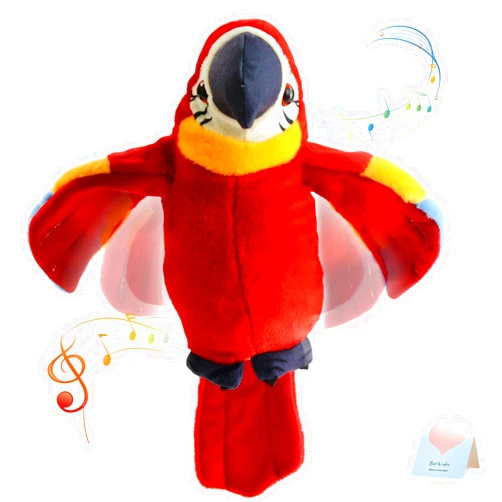 Houwsbaby 9'' Red Talking Parrot Plush Pal Repeat What You Say Recording Stuffed Animal Macaw Electronic Record Interactive Animated Bird Shake Wings Present Birthday Christmas for Kids Boys Girls
