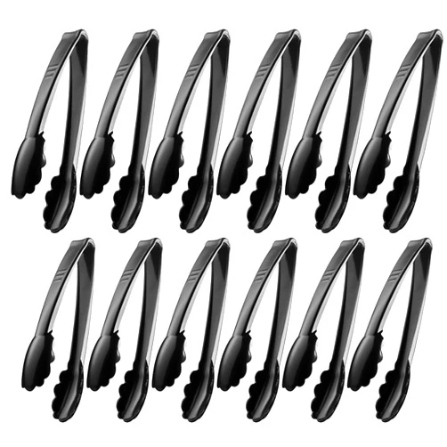 Soro Essentials- 9” Polycarbonate Utility Tongs Black Color Set of 12- Scallop Grip Serving Tongs Kitchen Tongs Buffet Tongs for Serving Food Parties Holiday Buffet Catering Home Kitchen Restaurant
