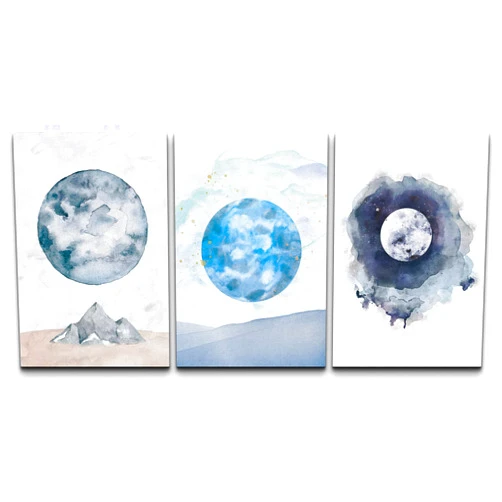 SIGNFORD Canvas Wall Art Moon Over Landscape and Sand Dune in Daylight and Night Sky Astronomy & Space Cosmic Watercolor Abstract Modern Relaxfor Living Room, Bedroom, Office - 16