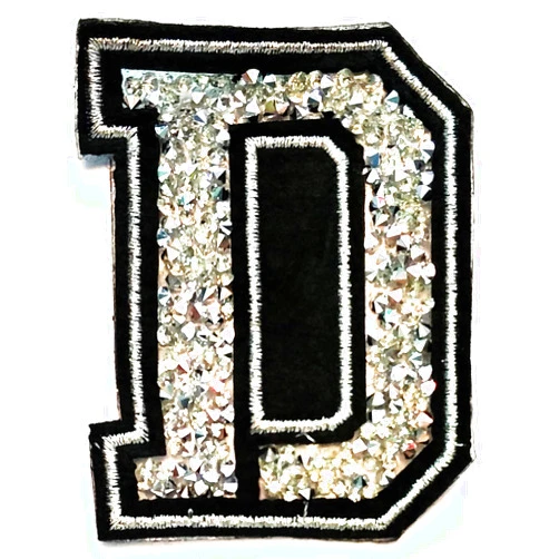 NiPitShop Letter Alphabet A-Z Patches Letter D Patch Black Silver Diamond Crystal Jewelry Patch Applique Embroidery Iron On Badge DIY (Silver Crystal Letter D)
