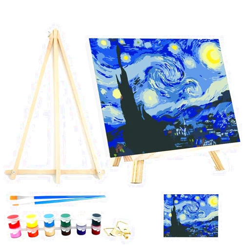 CYNART Framed and Easel Starry Sky Paint by Numbers Kit for Adults,Van Gogh Paint by Numbers Kit for Beginner Home Table and Gift for Wall Decor 7.8x11.8inch