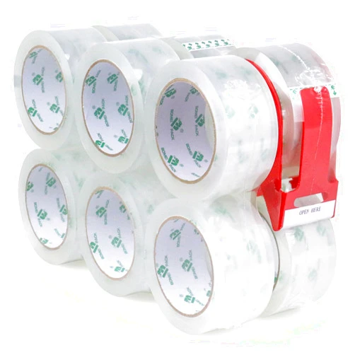 BOMEI PACK 12 Rolls Clear Packing Tape Rolls with Free Dispenser, Heavy Duty Refill Tape for Shipping Moving and Packaging, 2.4Mil 1.88 Inch x 60 Yard