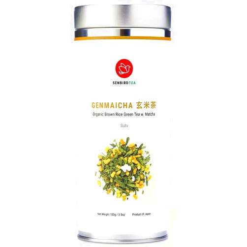 Senbird Organic Genmaicha With Matcha - Japanese Brown Rice Green Tea With Matcha - From Kyoto, Japan - Loose Leaf Tea In Airtight Tea Tin (3.5oz/100g)