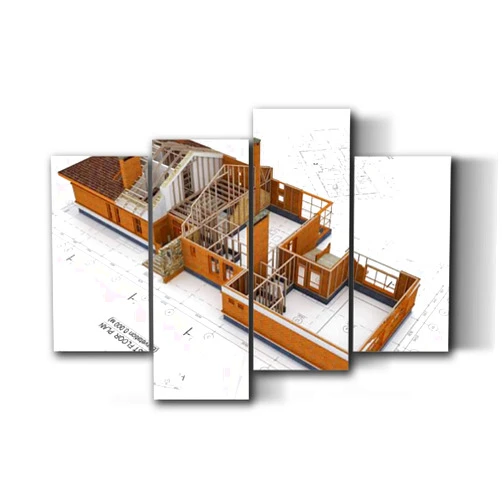 UJOYAFZSIM Generic Building Under Construction Blueprints Isolated White Canvas Prints Wall Decor 4 Pieces Contemporary Framed Artworks for Living Room Bedroom Bathroom Office Home Decoration Gifts