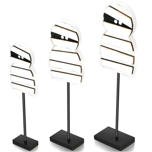 Soaoo 3 Pcs Halloween Mummy Table Centerpieces Decor Vintage Standing Mummy Decoration Haunted House Halloween Tiered Tray Decor for House Shelf Kitchen Office Party