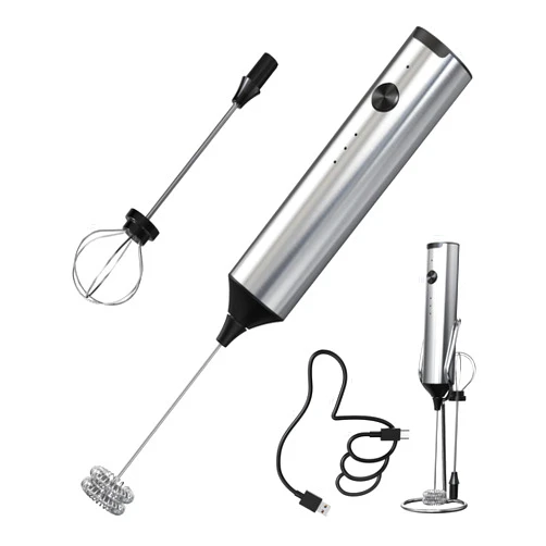 CIRCLE JOY Powerful Milk Frother Handheld with 3-Speed, Coffee Frother Wand Rechargeable Mini Drink Mixer with 2 Stainless Steel Whisk for Matcha, Hot Chocolate, Cappuccino,& Egg Mini Frother