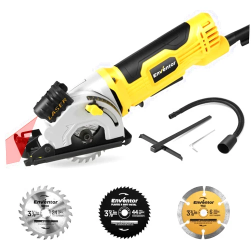 ENVENTOR Mini Circular Saw, 4.8A Electric Circular Saw Corded with Laser Guide, 4000RPM, 3 Saw Blades 3-3/8