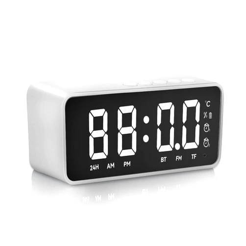 T.TAOMI Digital Travel Alarm Clock with Personalized Music Ringtone for Bathroom,Classroom,2 Alarms,LED Clock with Temperature for Bedrooms Heavy Sleepers Kids Travel Compact Clock (White)