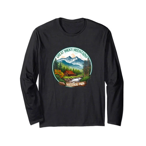 Great Smoky Mountains Apparel Accessories & Decor Great Smoky Mountains National Park Vintage Scene Souvenir Long Sleeve T-Shirt