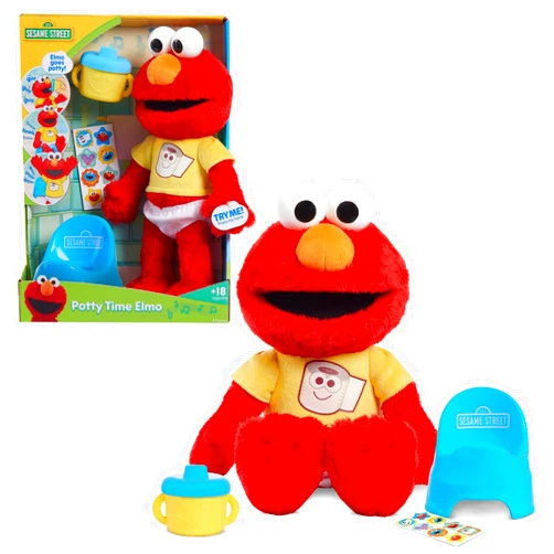 Just Play SESAME STREET Potty Time Elmo 12-Inch Sustainable Plush Stuffed Animal, Sounds and Phrases, Potty Training Tool, Officially Licensed Kids Toys for Ages 18 Month by Just Play, Medium