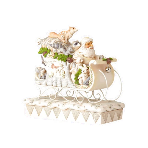 Enesco Jim Shore Heartwood Creek 6001410 White Woodland Santa in Sleigh, Multicolor