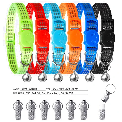LLHK 6 Pack Reflective Cat Collars & 6 Pcs Name Tags,Breakaway Safety Kitten Collar with Bell,Adjustable 7''-12'',for Girl Male Cats, Personalized ID Tag,Pet Supplies,Stuff,Accessories(12 Pack)