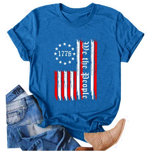 Prelike Powers We The People 1776 T Shirt Women American Flag Shirt Tops Patriotic T-Shirt 4th of July Graphic Tees Shirts Casual Tops