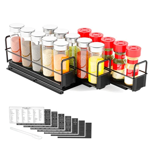SpaceAid Pull Out Spice Rack Organizer for Cabinet, Heavy Duty Slide Out Seasoning Kitchen Organizer, Cabinet Organizer, with Labels, 7.7