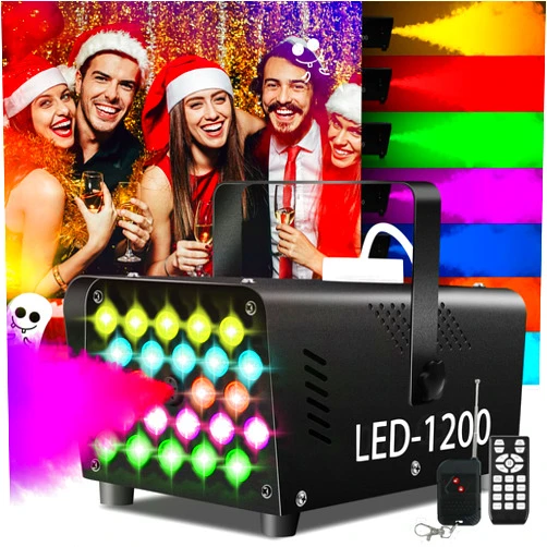 JUOIFIP Fog Machine 24 Colorful LED Lights Effect 1200W Smoke Machine and 2500CFM Fog with 1 Wired Receiver and 2 Wireless Remote Controls Perfect Gift for Christmas Party Wedding DJ Performance and Stage