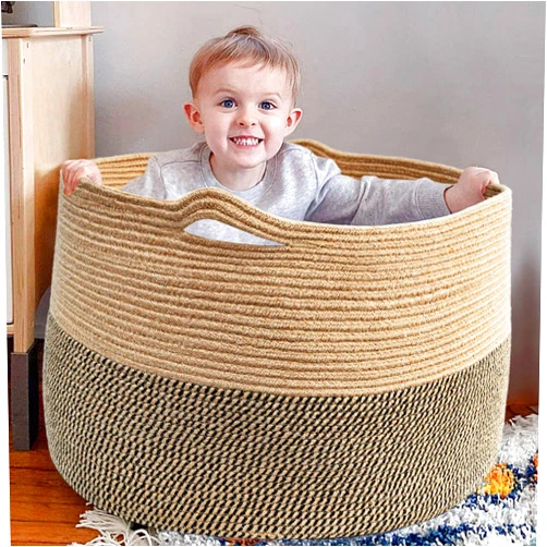 Goodpick Extra Large Storage Basket, 23.6 x 14.2 inches, Woven Laundry Basket for Clothes, Large Wicker Basket for Organizing Pillow Basket for Blankets in Living Room, Jute Plant Tree Basket, 105L