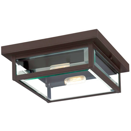 Quoizel WVR1612WT Westover Exterior Modern Industrial Clear Beveled Glass Medium Outdoor Flush Mount Ceiling Light, 2-Light 80 Total Watts, 4