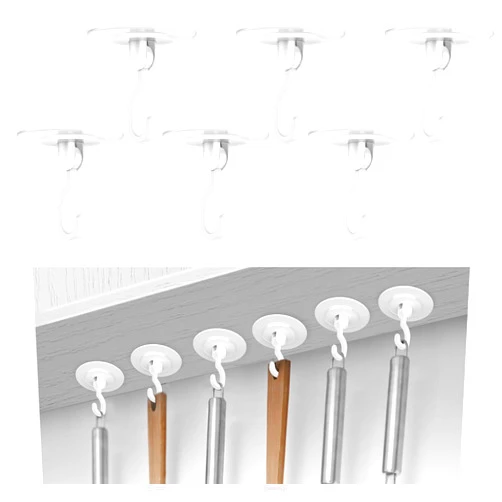 BPB Adhesive Hooks Hanging Ceiling & Wall: Heavy Duty Damage-Free No-Drill Removable Self-Stick Wall Hook 6Pack White Hanger Plants Lights Bags Towels Clothes for Doors Cabinets Showers Bathrooms