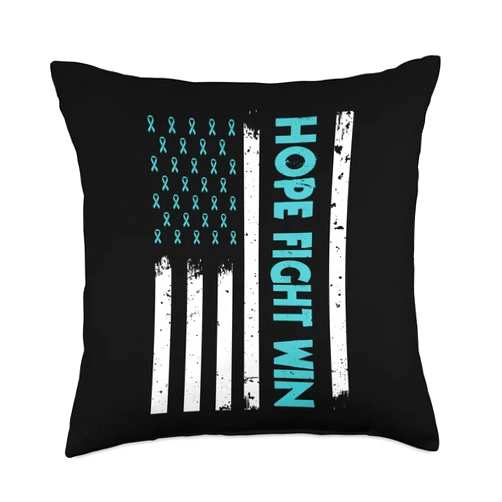 PTSD Awareness Month Designs Mental Health Support American Flag PTSD Awareness Teal Ribbon US Military Veteran Throw Pillow