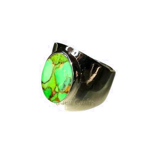 Jewels Mayhem Smooth Oval Green Copper Turquoise Mens Ring, 925 Sterling Silver Mens Ring, Men's Wedding Ring, Handmade Men's Ring, Green Copper Turquoise Ring, Boho Heavy Unisex Ring