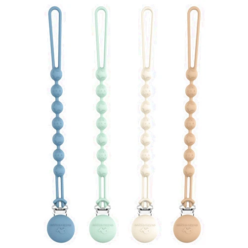 Cuddle Campus Silicone Pacifier Clip Holder with One Piece Design,Soft Flexible Binky Clips with Texture for Baby Boy and Girl Pack of 4 (0-6m)