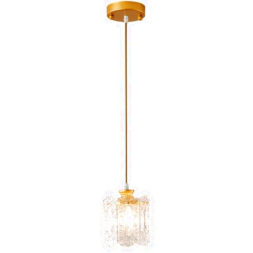 KVLK LED Chandeliers, Nordic Carved Glass Pendant Light, 1-Light Ceiling Hanging Light Fixture in Brushed Brass Finish Metal Chandelier Lighting for Kitchen Island Bar Dining Room Farmhouse