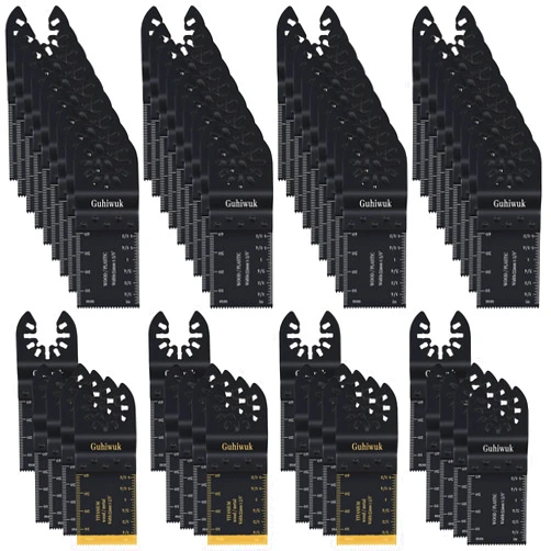 Guhiwuk 55PCS Oscillating Saw Blades, Quick Release Titanium Multitool Blades for Wood Plastics Metal, Universal Multi Tool Oscillating Blades Kits Fit Dewalt Milwaukee Ryobi Makita Rockwell Fein