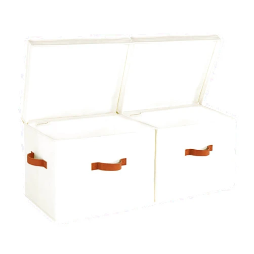 StorageWorks Closet Storage Bin with Lids, Decorative Storage Boxes with Handles, Fabric Storage Bins for Clothes, Jumbo, Ivory White, 2-Pack