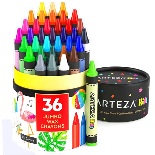 Arteza Kids Jumbo Crayons, Set of 36 Vivid Colors, Toddler Crayons from Wax