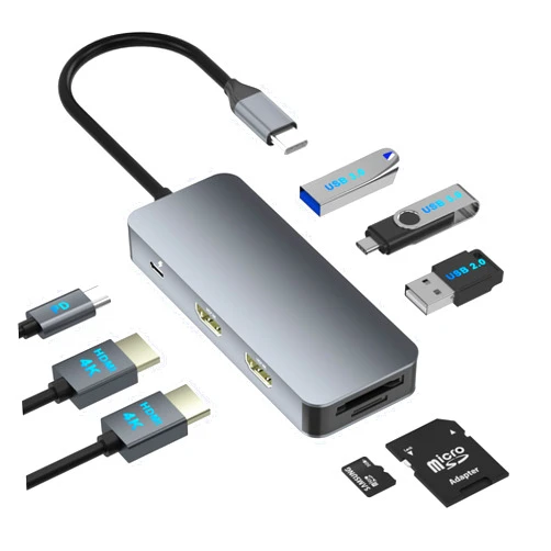 Aibilangose Docking Station Dual Monitor for Dell/HP/Lenovo/Mac Laptop, USB C Laptop Docking Station Dual Monitor, Dual HDMI Adapter for 2 Monitors, 8 in 1 USB C Hub Multiport Adapter with HDMI/USB/PD/SD/TF