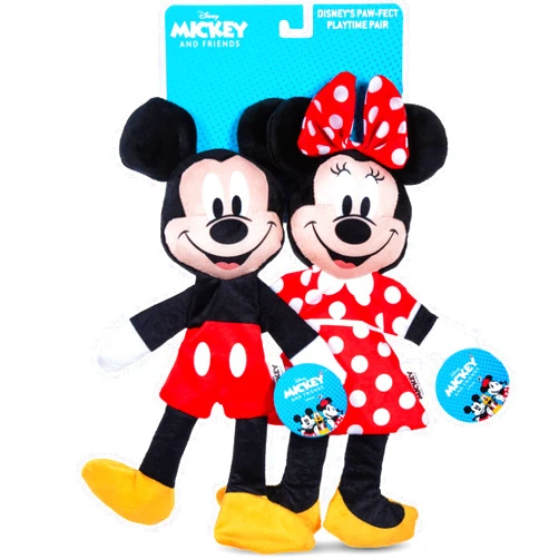 Disney for Pets Mickey & Minnie Mouse Plush Squeaker with Crinkle Flattie Body Dog Toy Set | Plush Squeaker Toy for Dogs Inspired by Mickey Mouse, 13.5in - 2 Pack
