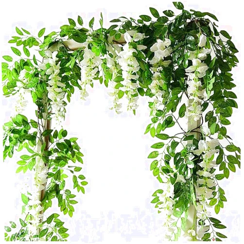 UNIQU Artificial Wisteria Vine, 4 x 7FT Silk & Plastic Garland, White, 78 inches, Runner, for Wedding Decorations, Home Garden Party Decor, Durable & Reusable