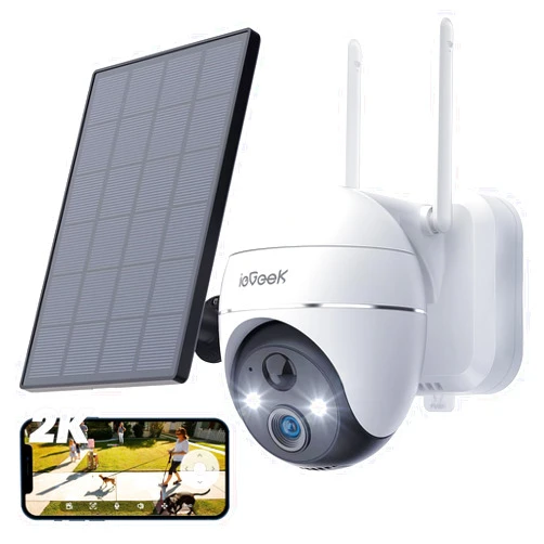 ieGeek Security Camera Outdoor, 2K Wireless WiFi 360°PTZ Camera, Solar Battery Powered Surveillance Camera with Spotlight/Siren/Motion Detection/3MP Color Night Vision,Compatible with Alexa