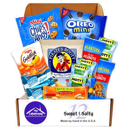 The LakeHouse Snacks Variety Pack Care Package - 12 Count Packages for College Students, Camp - Get Well Soon Gift Basket - Healthy Snacks for Adults and Kids - Sweet and Salty Snack Pack from The LakeHouse