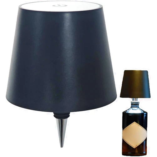 DqsWko Wireless Wine Bottle Light Head, Portable LED Wireless Bottle Lamp with 3 Modes Light Dimming Pridola, Rechargeable Touch Control Wine Bottle for Any Bottle (Black)