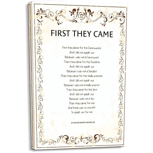 CZWTXWD First They Came Then They Came for Me Poster Martin Nimora Quotes Wall Art Holocaust Poem Poster Living Room Decorative Pictures for Bathroom Modern Decorations for Home Giclee Gallery Prints Photo
