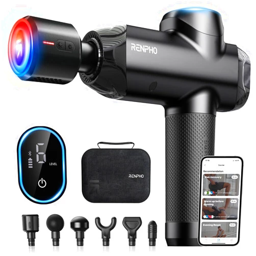 RENPHO Massage Gun Deep Tissue with Heat and Cold, FSA HSA Eligible Percussion Muscle Massage Gun Bluetooth, Handheld Massager Gun, Power+ Thermacool