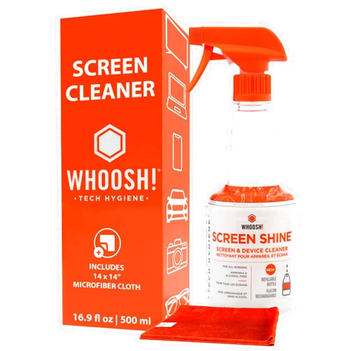 WHOOSH! Large Screen Cleaner Spray and Wipe - 16.9 fl oz + 1 Microfiber Cloth Wipe - for TV, Car, Computer, Laptop, MacBook, iPad, Phone, Camera, Touch Screen - Industrial Size Electronic Cleaner Kit