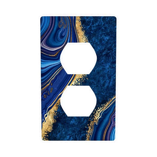 Czrouz Dark Blue Marble 1 Gang Duplex Light Switch Cover, Gold Natural Luxury Abstract Art Outlet Covers Wall Plate Decorative Electrical Receptacle Faceplate for Kitchen Bathroom Home Art Wall Panel Decor