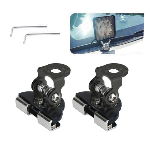 Gunroil 2 Pack Car LED Light Mounting Bracket, Waterproof Durable Metal Vehicle Hood Spotlight Bracket, Universal Adjustable Automotive Lighting Bulb Holder Accessories for Truck SUV Car (Black)