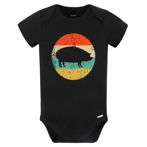 Really Awesome Shirts Retro Pig Roast Icon BBQ Cookout Baby Bodysuit (Black)