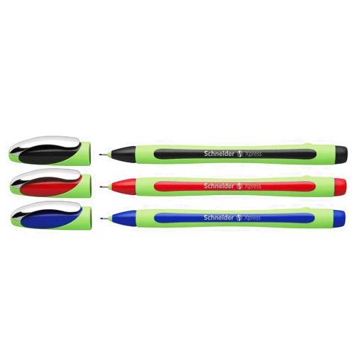 Schneider Xpress Premium Fineliner, 0.8 mm Porous Point, Light Green Barrel, Assorted Ink Colors, Pack of 3 Pens: Black, Blue, Red (190093)