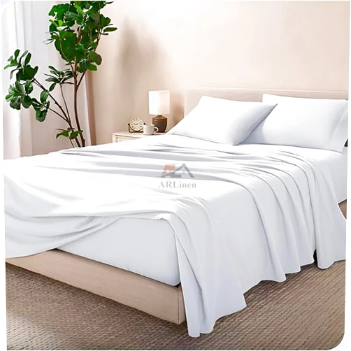 ARlinen Sheets Set King Size White Solid 10 Inch Deep/Drop Fitted Sheet 400 TC 4 PCs Bedding Sets.