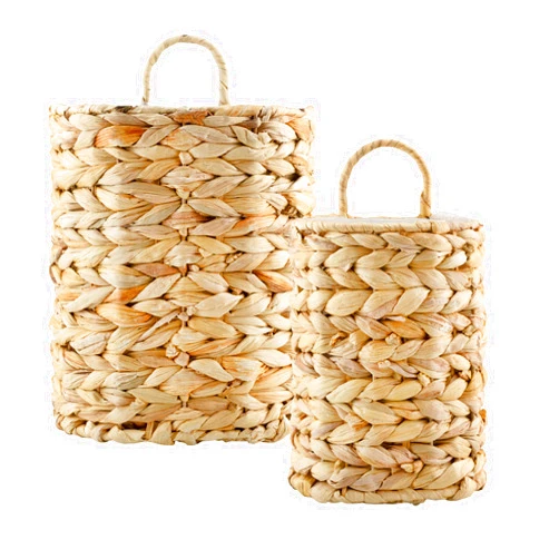 AuldHome Design AuldHome Water Hyacinth Baskets (Set of 2); Wall Hanging Woven Rustic Farmhouse Door Baskets, Small and Medium Size
