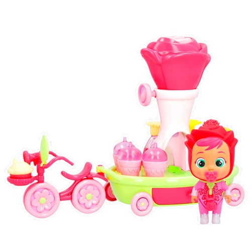 Cry Babies Magic Tears Happy Flowers - Rose's Bike Cart Playset | 17+ Accessories and Exclusive Rose Doll