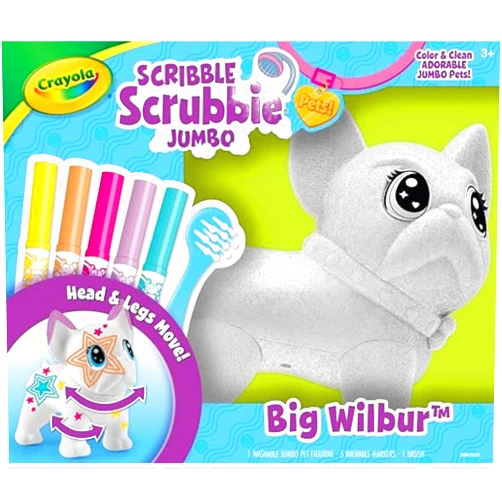 Crayola Scribble Scrubbie Jumbo Pet - Wilbur (6in), Customizable Dog Toy for Kids, Washable Animal Art Kit, Animal Gifts for Girls & Boys