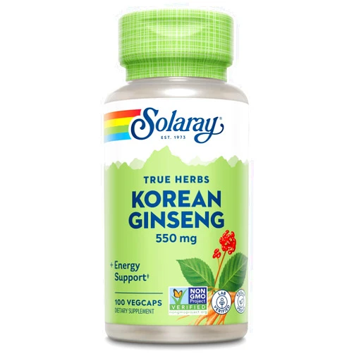 SOLARAY Korean Ginseng 550 mg - Ginseng Root - Stress, Physical Endurance and Energy Supplements - Non-GMO, Vegan, Lab Verified - 100 Servings, 100 VegCaps